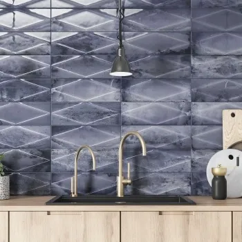 Zellige Navy Blue Diamond Decor Gloss Porcelain Tile