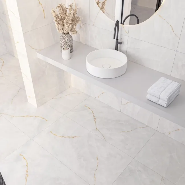 Omen White Onyx Marble Effect Matt Porcelain Tile