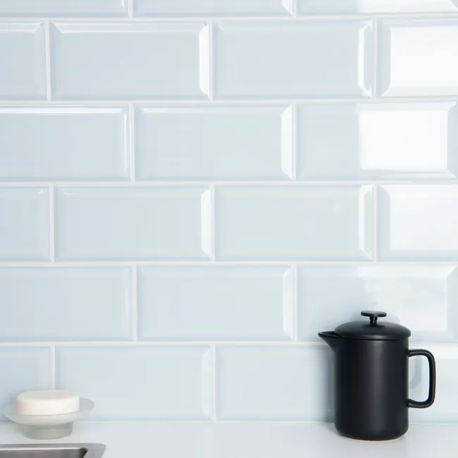 Metro Retro Bevelled Baby Blue Gloss Wall Tile
