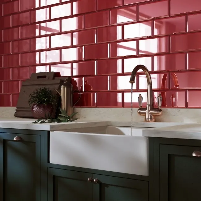 Metro Bevelled Victorian Burgundy Gloss Ceramic Wall Tile