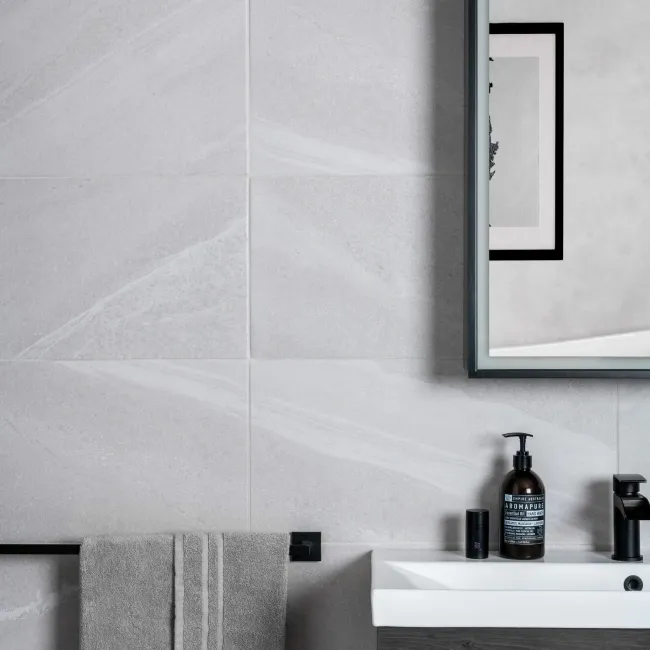 Allegro Light Grey Stone Effect Matt Rectified Porcelain Wall & Floor Tile