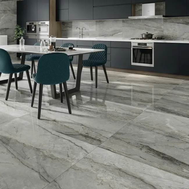 Breccia Adige Grey Large Polished Marble Effect Porcelain Floor Tile