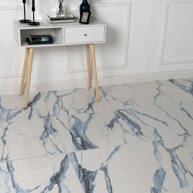 Calacatta Blue Marble Effect Polished Porcelain Floor Tile