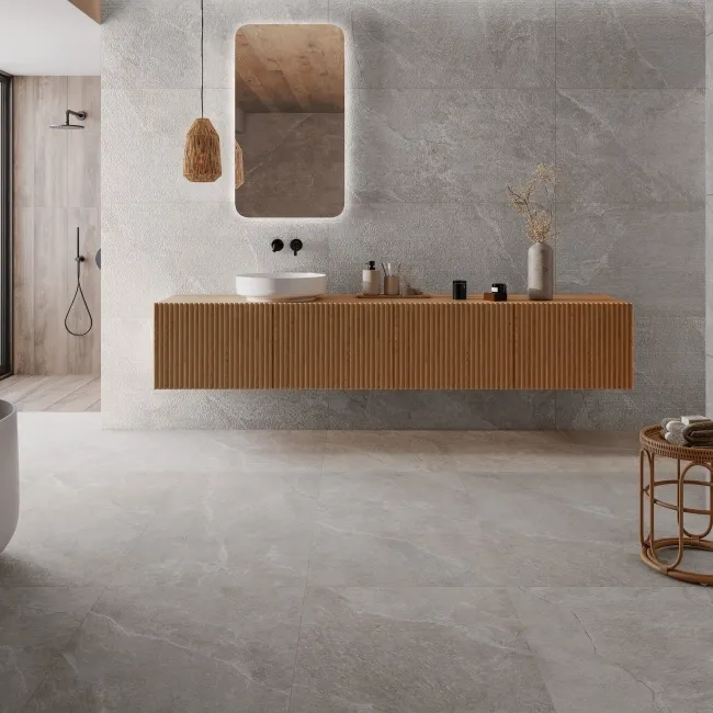 Capri Light Grey Matrix Decor Stone Effect Matt Porcelain Wall Tile