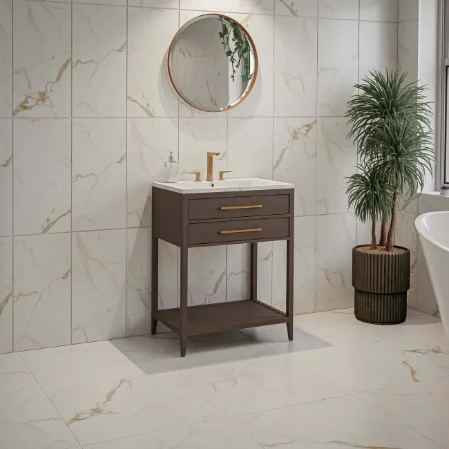 Carrera Gold Marble Effect Rectified Matt Porcelain Wall & Floor Tile
