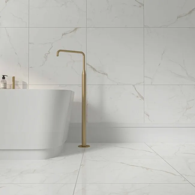 Carrera Gold Marble Effect Rectified Polished Porcelain Floor Tile