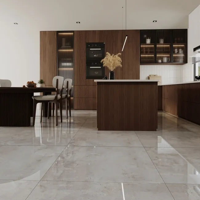 Clinquer Grey Polished Concrete Effect Porcelain Floor Tile