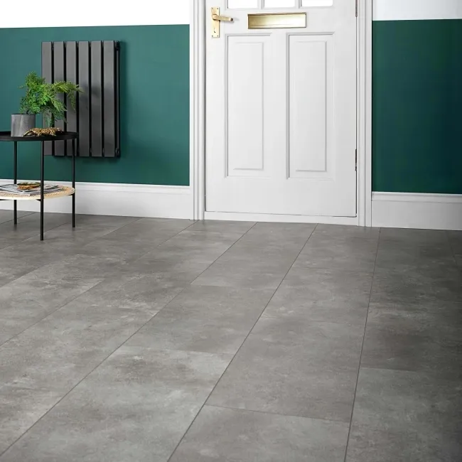Concrete Effect Grey Tile Luxury Click Vinyl Flooring 5mm