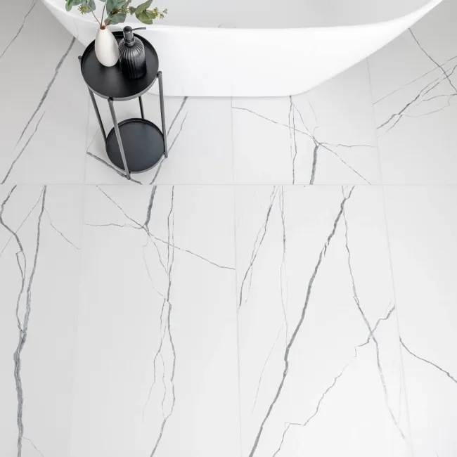 Da Vinci White Marble Effect Semi Polished Porcelain Tile