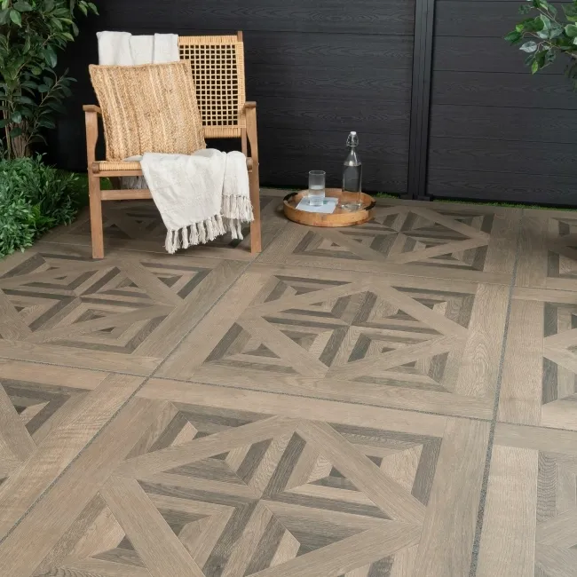 Galloway Walnut Brown Parquet Effect 20mm Porcelain Paving Slabs