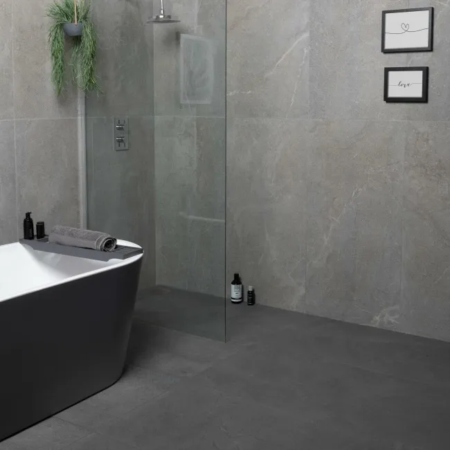 Lucca Anthracite Anti Slip Matt Stone Effect Porcelain Wall and Floor Tile