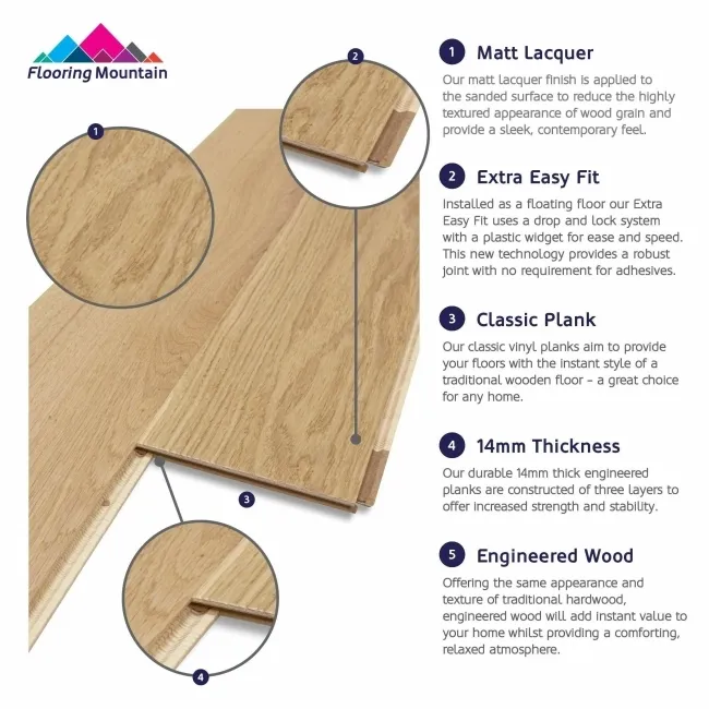 Mediano Honey Oak Engineered Flooring 14mm x 155mm Lacquered