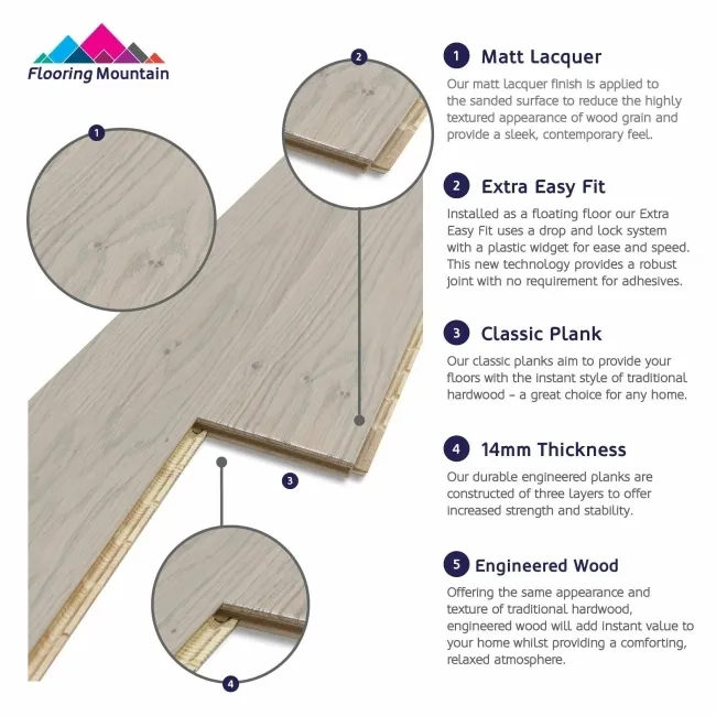 Medio Storm Oak Engineered Flooring 14mm x 130mm Lacquered