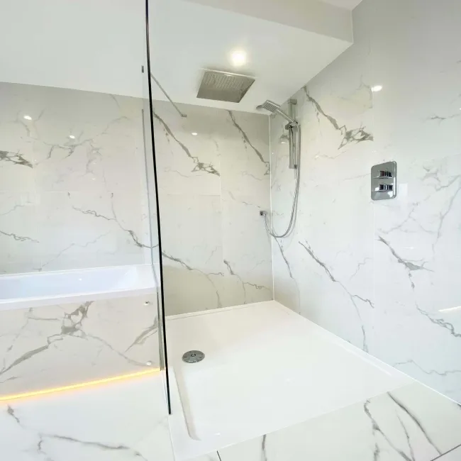 Carrera White Marble Effect Rectified Polished Porcelain Wall and Floor Tile