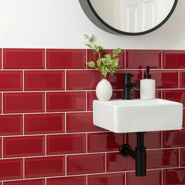 Metro Bevelled Victorian Burgundy Gloss Ceramic Wall Tile