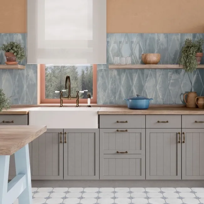 Zellige Ocean Blue Diamond Decor Gloss Porcelain Tile