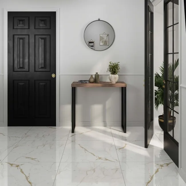 Carrera Gold Marble Effect Rectified Large Polished Porcelain Floor Tile