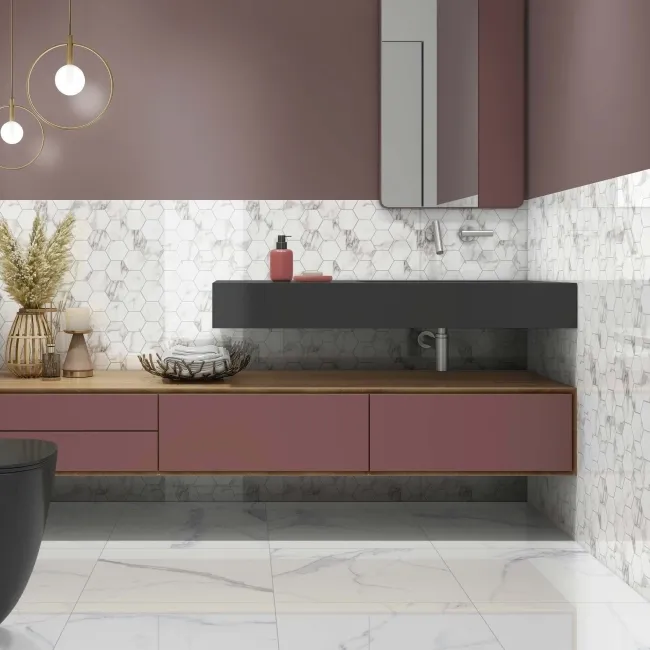 Carrara White Gloss Marble Effect Ceramic Floor Tile 