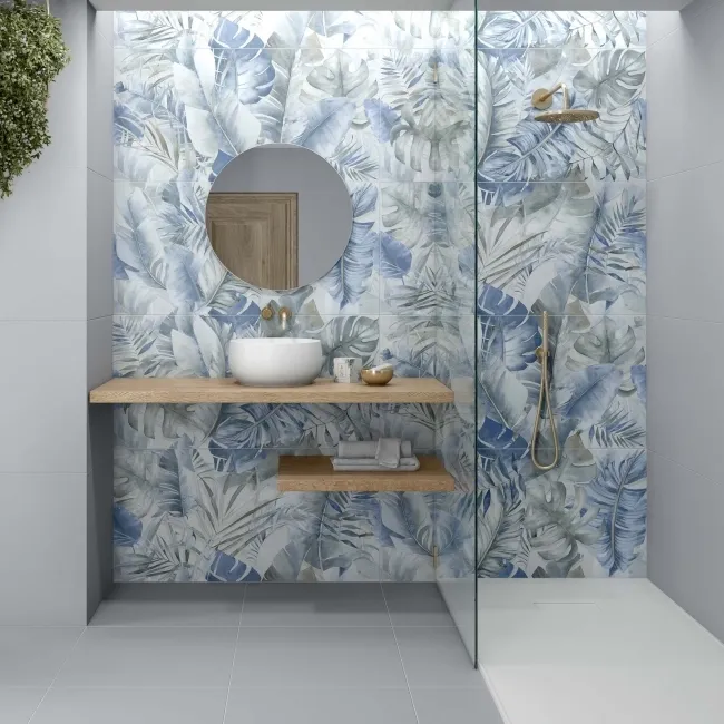 Lifefull Blue Floral Decor Matt Porcelain Wall Tile