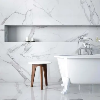Place White Marble Effect Wall Tiles 335x600 Bathroom Roomset