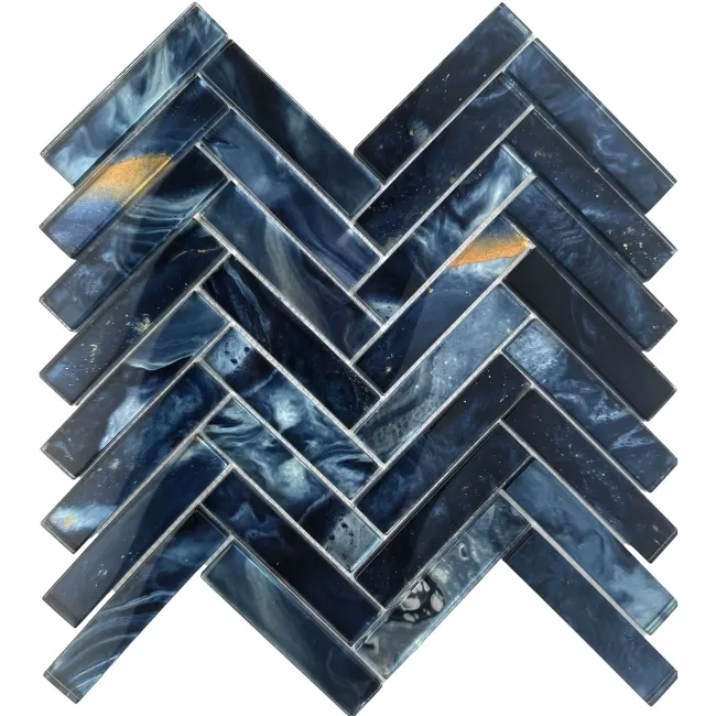 Solar Herringbone Blue Glass Mosaic