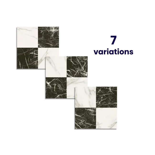 Marble Chess Effect Black & Golden White Matt Porcelain Tile