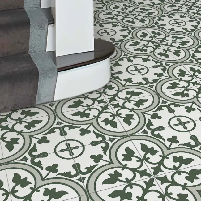 Avon Green Victorian Patterned Matt Ceramic Floor Tile