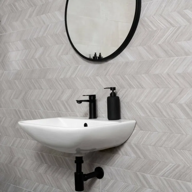 Bercy Chevron Decor Grey Concrete Effect Matt Ceramic Wall Tile