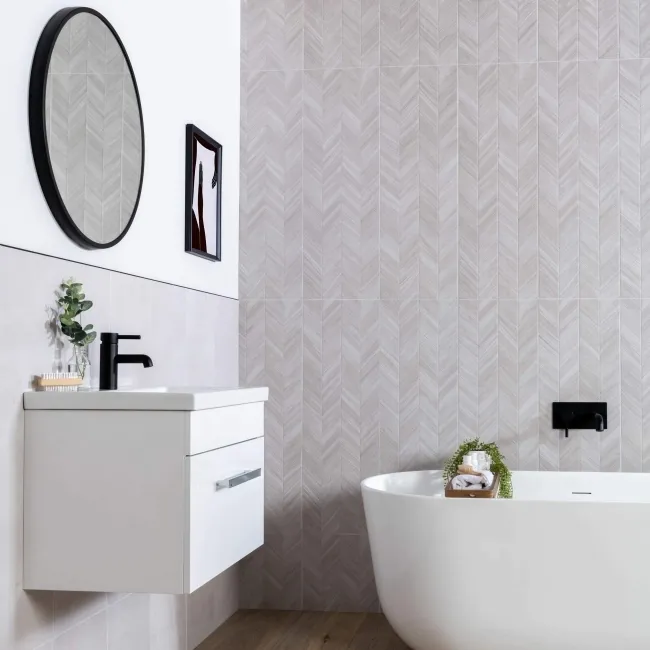 Bercy Chevron Decor Light Grey Concrete Effect Matt Ceramic Wall Tile