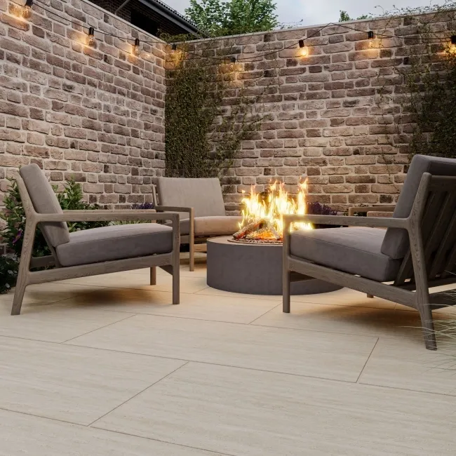 Caesar Ivory Stone Effect Matt Porcelain Outdoor Slab Tile