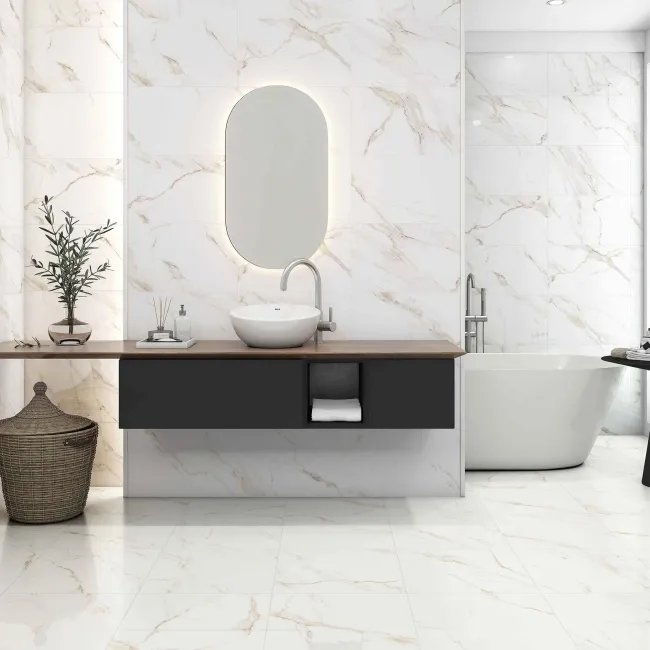 Carrara Gold Marble Effect Gloss Ceramic Wall Tile