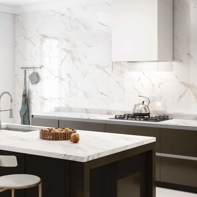 Carrara Gold Marble Effect Gloss Ceramic Wall Tile