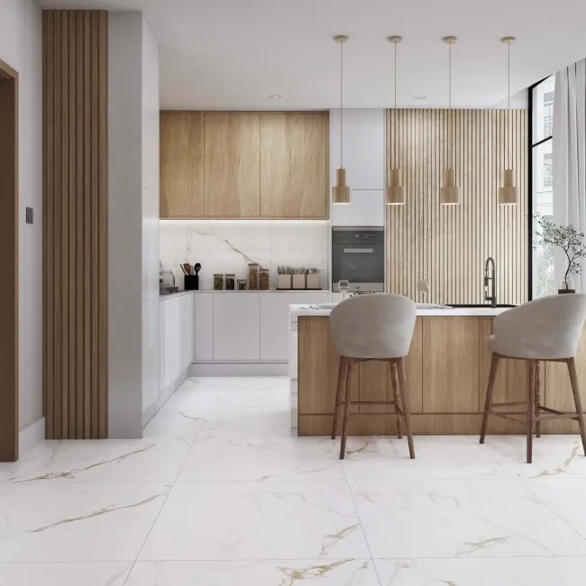 Carrera Gold Marble Effect Rectified Large Matt Porcelain Floor Tile