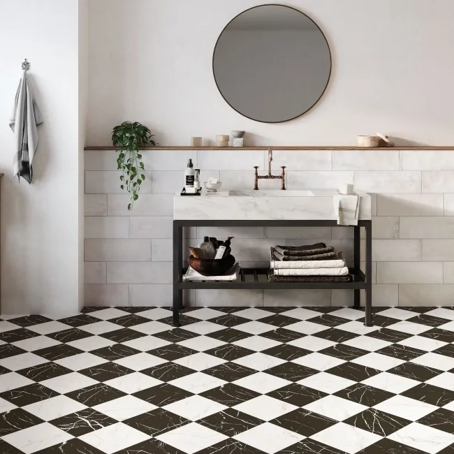 Marble Chess Effect Black & White Matt Porcelain Tile