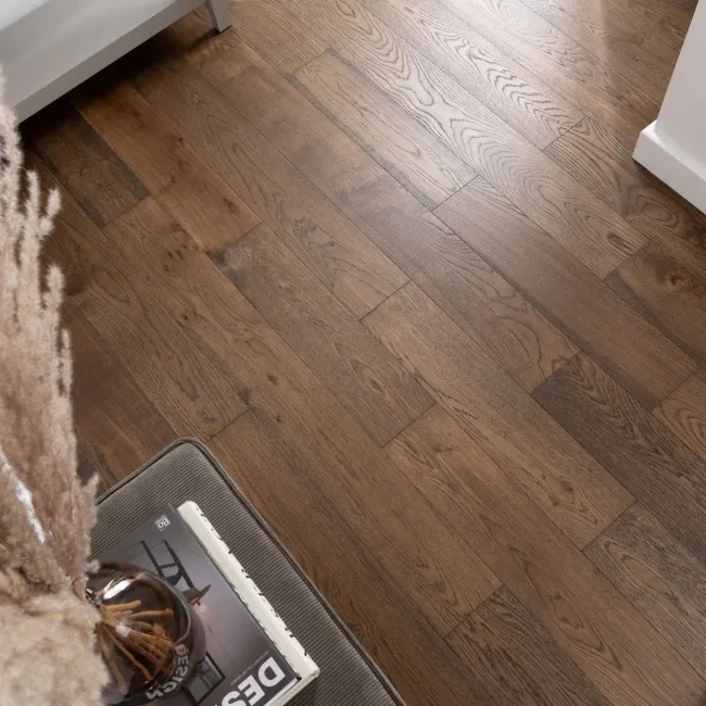 Delamere Dark Smoked Brushed Oak Engineered Wood Flooring 13x150mm Oiled