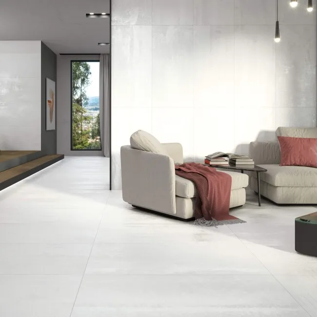 Enya White Concrete Effect Matt Porcelain Wall and Floor Tile