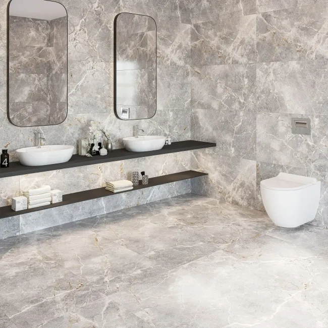 Harmony Light Grey Marble Effect Matt Porcelain Tile