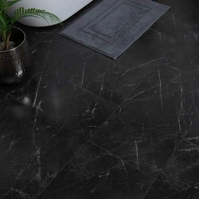 Marble Deluxe Black Grouted Tile Effect Luxury Click Vinyl Flooring 5.5mm