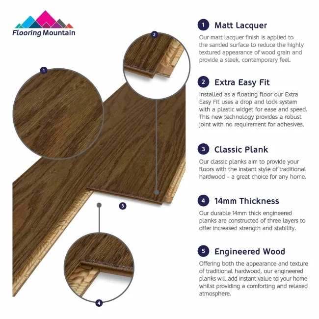 Medio Vintage Oak Engineered Flooring 14mm x 130mm Lacquered