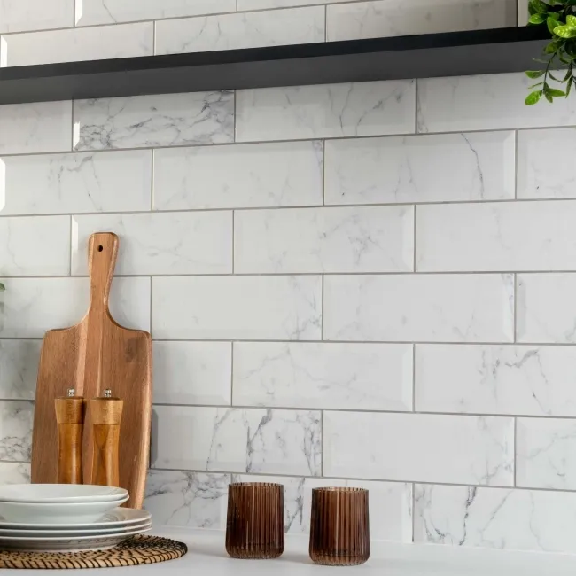 Metro Stone Effect Marble XL White Wall Metro Tiles