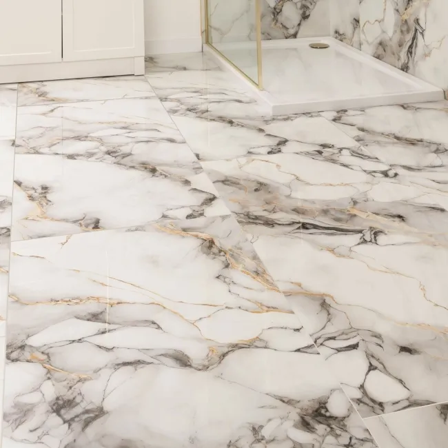 Napoli Grey White Marble Effect Polished Porcelain Tile