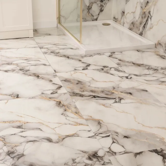 Napoli Grey White Marble Effect Polished Porcelain Tile