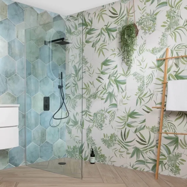 Oasis Floral Patterned Hexagon Matt Porcelain Wall and Floor Tile