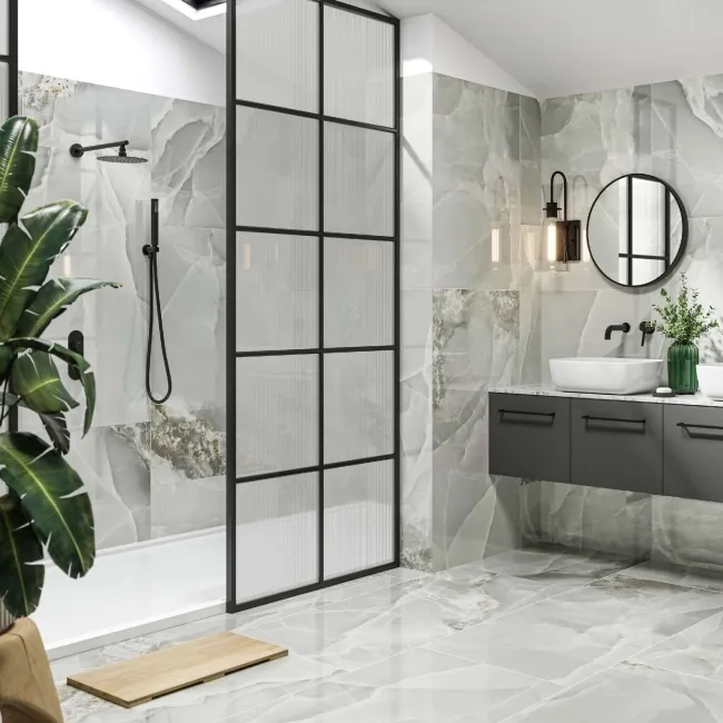 Onyx Marble Effect Grey Polished Porcelain Wall and Floor Tile