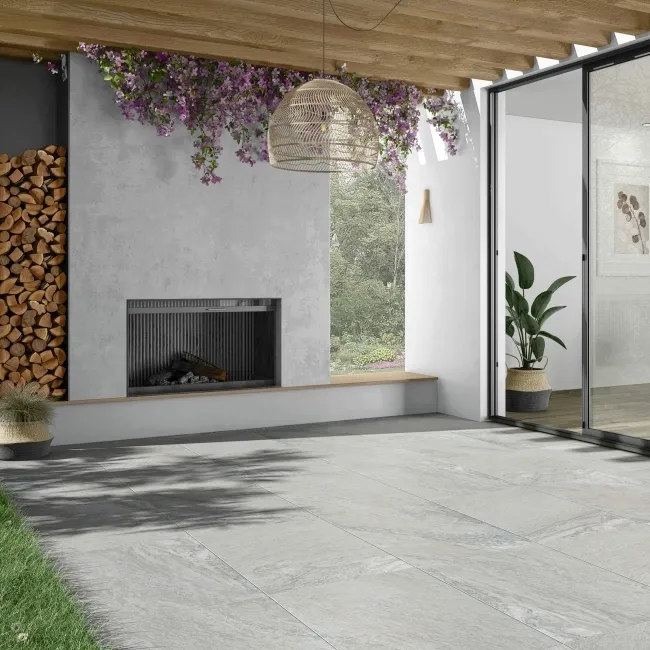 Piazza Light Grey Stone Effect Matt Porcelain Large Outdoor Slab Tile