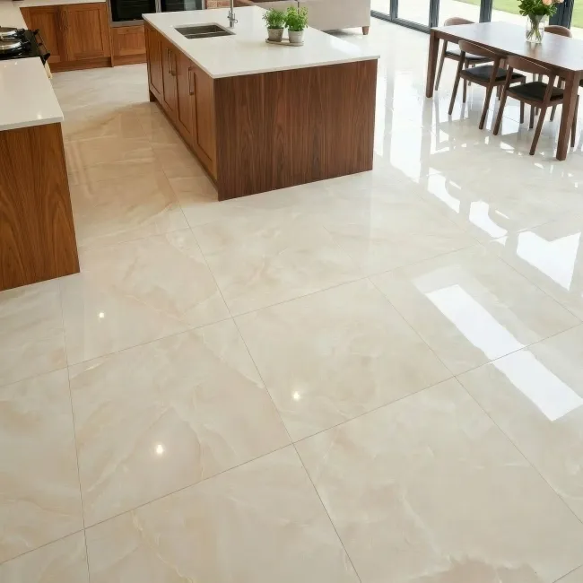 Precious Ivory Onyx Marble Effect Polished Large Porcelain Tile