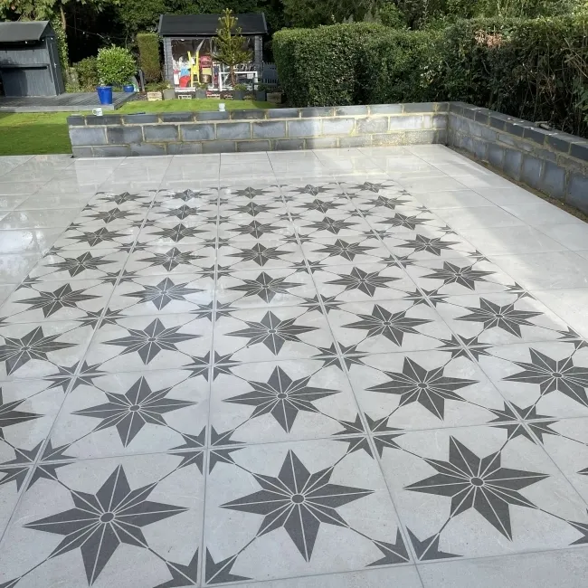 Bellevue Star Decor Ivory Matt Stone Effect Porcelain Outdoor Slab Tile