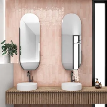 Manacor Blush Pink Wall Tile 65x400 Bathroom Roomset
