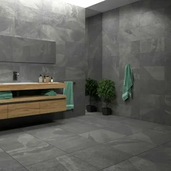 Mustang Light Grey Slate Effect Matt Porcelain Wall and Floor Tile
