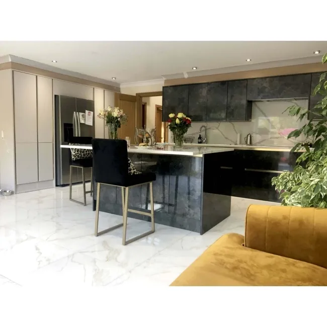 Carrara Gold Gloss Marble Effect Vitrified Ceramic Floor Tile